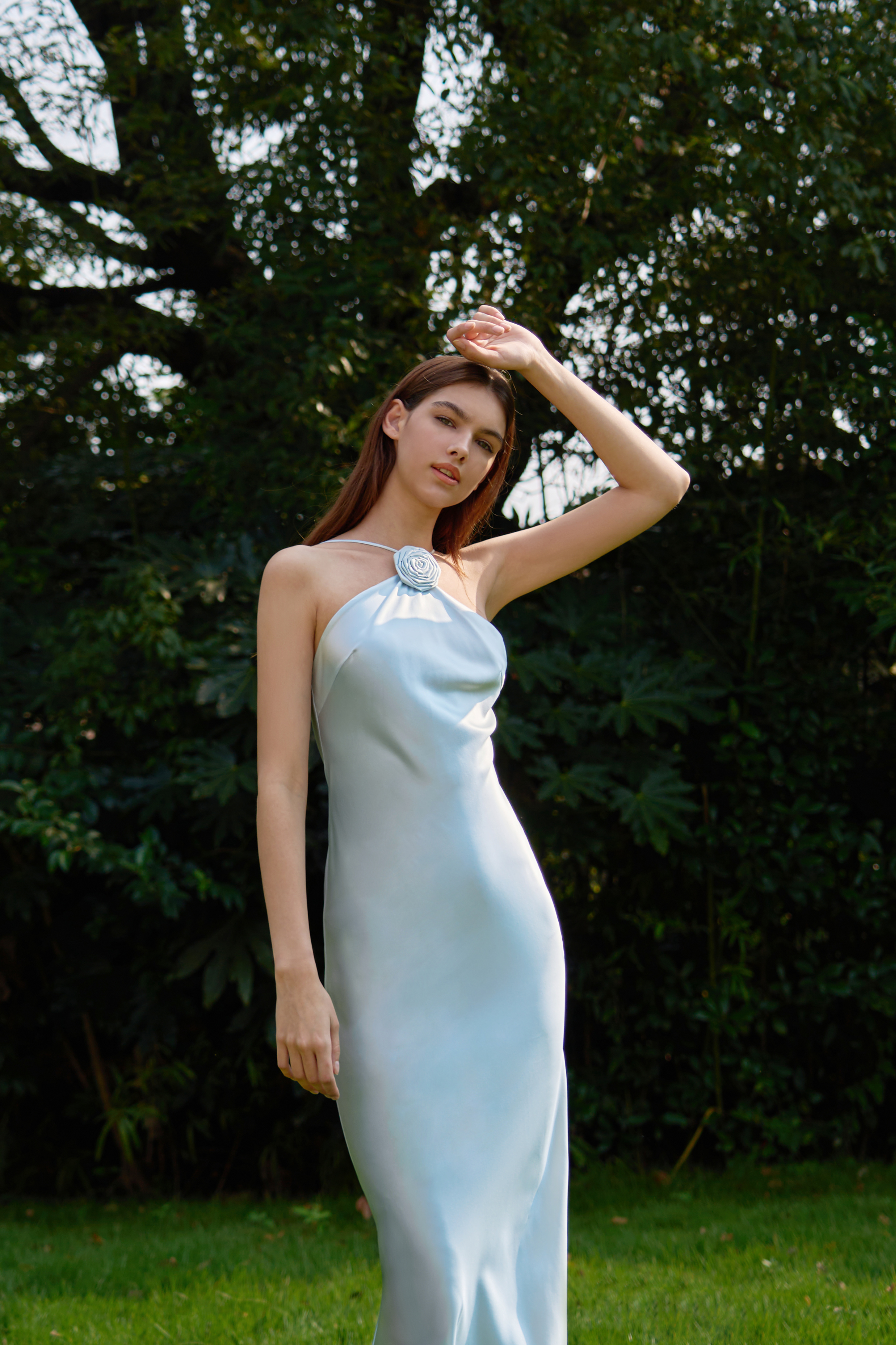 Silk Sky Blue Rose Maxi Dress Silky Miracle Silk Sky Blue Rose Maxi Dress Silky Miracle