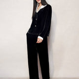 Black Velvet Wide Leg Trousers