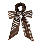 Zebra Print Brown Bow Silk Scrunchie