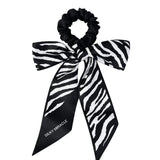Zebra Print Black Bow Silk Scrunchie