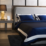 Bicolour Royal Blue & Pearl White Silk Bed Set