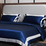 Bicolour Royal Blue & Pearl White Silk Bed Set