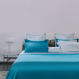 Sky Blue and Jewel Green Silk Bed Set