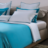 Sky Blue and Jewel Green Silk Bed Set
