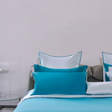 Sky Blue and Jewel Green Silk Bed Set