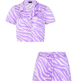 Zebra Print Crystal Purple Short-Sleeved Pyjama Set