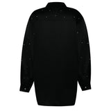 Black Crystal Embellished Oversized Silk Shirt Dress