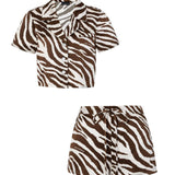 Zebra Print Crystal Brown Short-Sleeved Pyjama Set