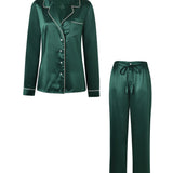 Pearl and Crystal Green Silk Pyjama Set