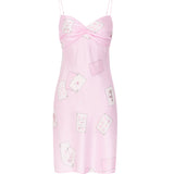 Poker-Printed Silk Crystal Sling Nightgown