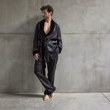 Men's Black Leopard-Print Short Robe