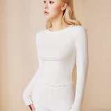 Crystal White Long Sleeve Silk Blend Top