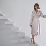 Pink Tweed Detail Tie Waist Silk Robe