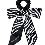 Zebra Print Black Bow Silk Scrunchie