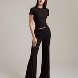 Black Silk Blend Flared Trousers