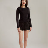 Crystal Black Long Sleeve Silk Blend Top