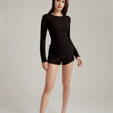 Crystal Black Long Sleeve Silk Blend Top