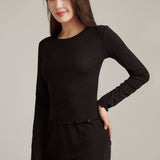 Crystal Black Long Sleeve Silk Blend Top