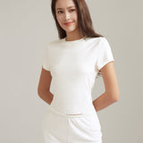 White Scalloped Edge Silk Blend Shorts