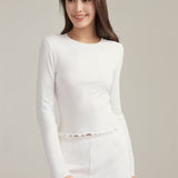 Crystal White Long Sleeve Silk Blend Top