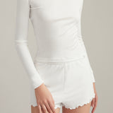 White Scalloped Edge Silk Blend Shorts