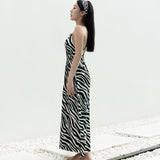 Zebra Print Open Back Silk Maxi Dress