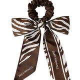 Zebra Print Brown Bow Silk Scrunchie