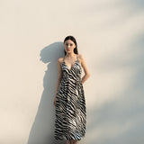 Zebra Print Open Back Silk Maxi Dress