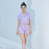 Zebra Print Crystal Purple Short-Sleeved Pyjama Set