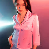 Butterfly Print Pink Short Silk Pyjama Set