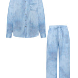 Men's Denim Blue Silk Pyjama Set