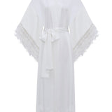 White Feather Silk Kimono Robe
