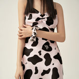 MooMoo Print Silk Slip Dress