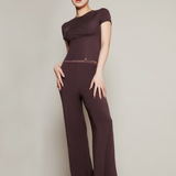 Chocolate Brown Silk Blend Flared Trousers