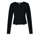 Crystal Black Long Sleeve Silk Blend Top