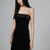 Black Velvet Silk Slip Mini Dress