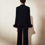 NUDE Modal-Silk Pyjama Set with Detachable Feather Trim