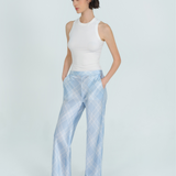 Blue Check Silk Trousers