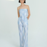 Blue Check Silk Trousers