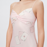 Poker-Printed Silk Crystal Sling Nightgown