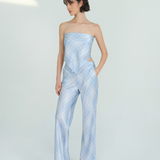 Blue Check Silk Trousers