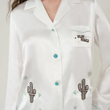 Cactus Embroidered Silk Pyjama Set