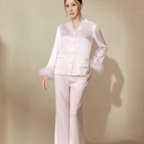 Miracle Crystal Silk Pyjama Set with Detachable Feather Trim