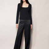 Black Silk Long Flared Pants