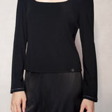 Black Silk Blend Long Sleeve Top