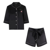 Black Front Tie Silk Pyjama Set
