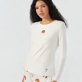 Maria Farrar Series Croissant Embroidered Crystal Long-Sleeve Knit