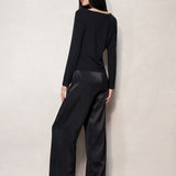 Black Silk Long Flared Pants