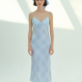 Blue Check Silk Nightgown