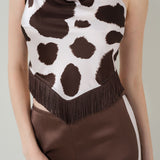 Cow Print Silk  Fringe Camisole